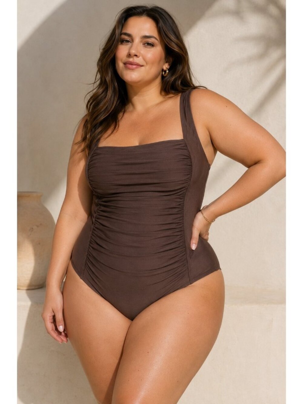 Calvin Klein Women's standard  Pleated Panel One Piece Swimsuit, bronze Size 20W